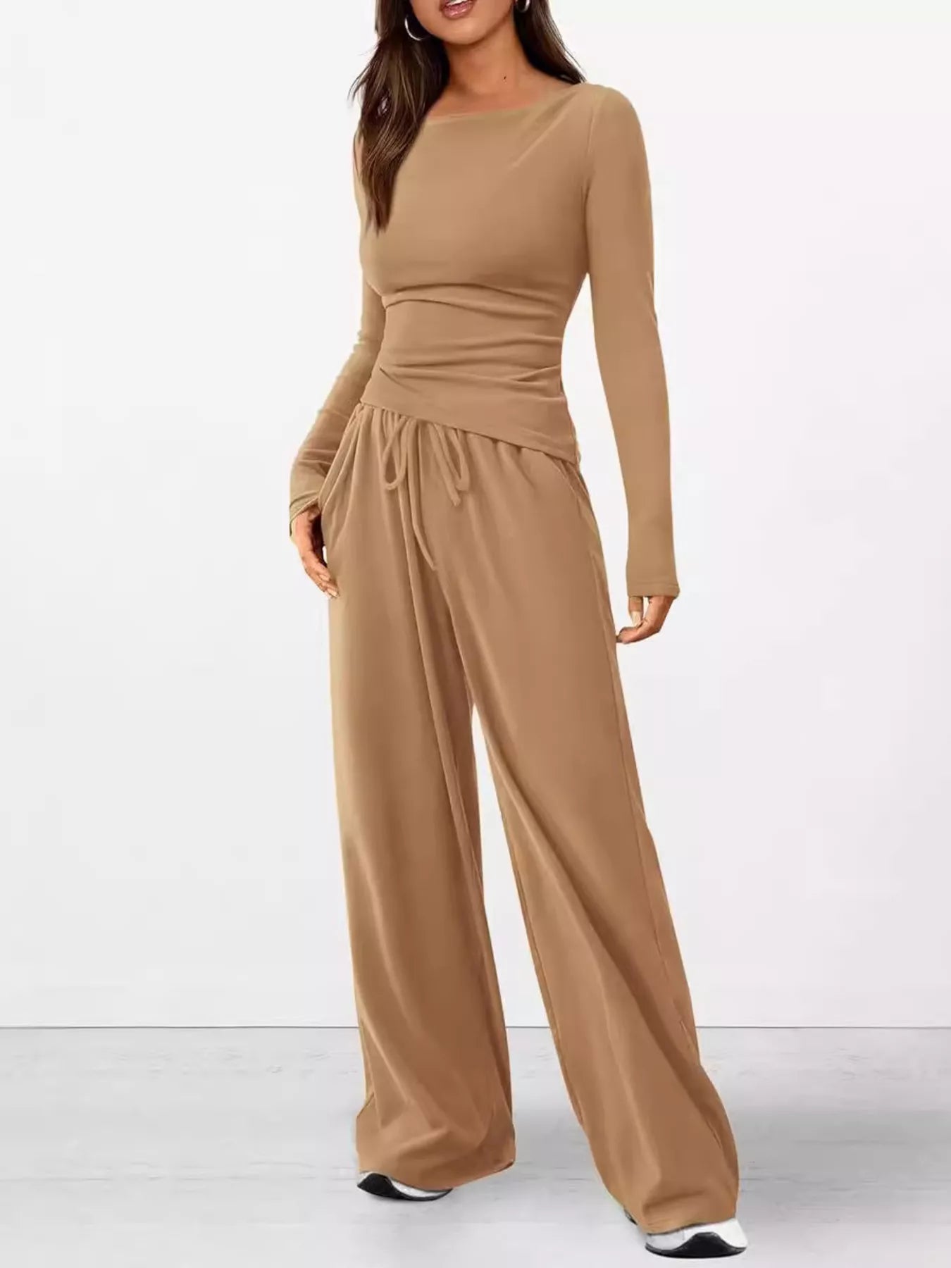 Long Sleeve Top and Wide Leg Pants Set - Bratty Luxe