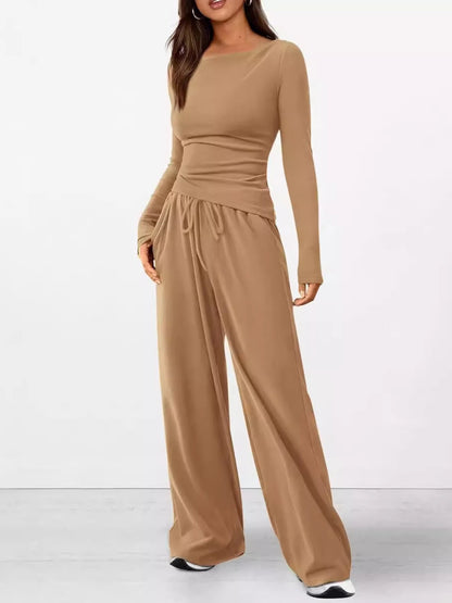 Long Sleeve Top and Wide Leg Pants Set - Bratty Luxe