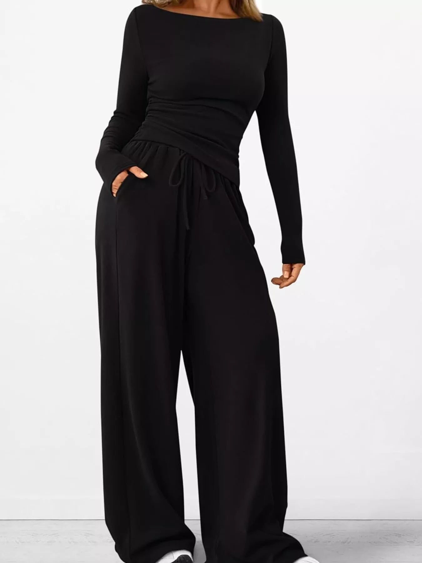 Long Sleeve Top and Wide Leg Pants Set - Bratty Luxe
