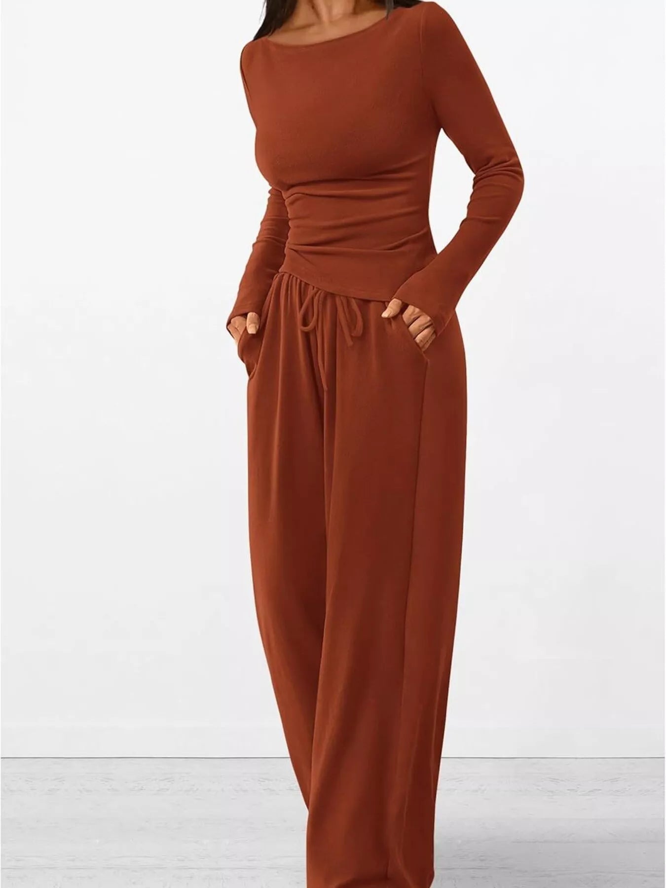 Long Sleeve Top and Wide Leg Pants Set - Bratty Luxe