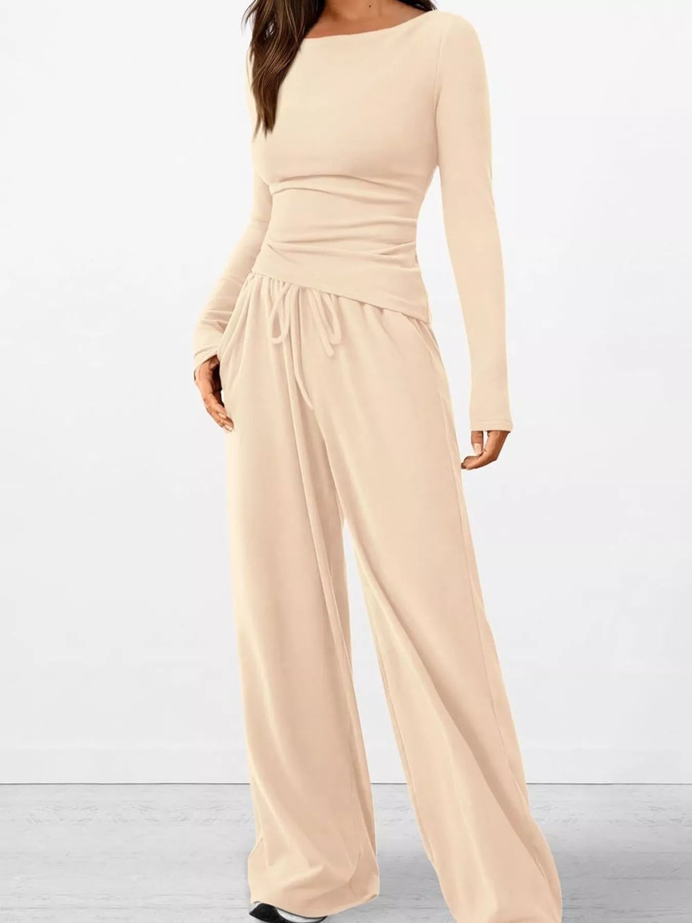 Long Sleeve Top and Wide Leg Pants Set - Bratty Luxe