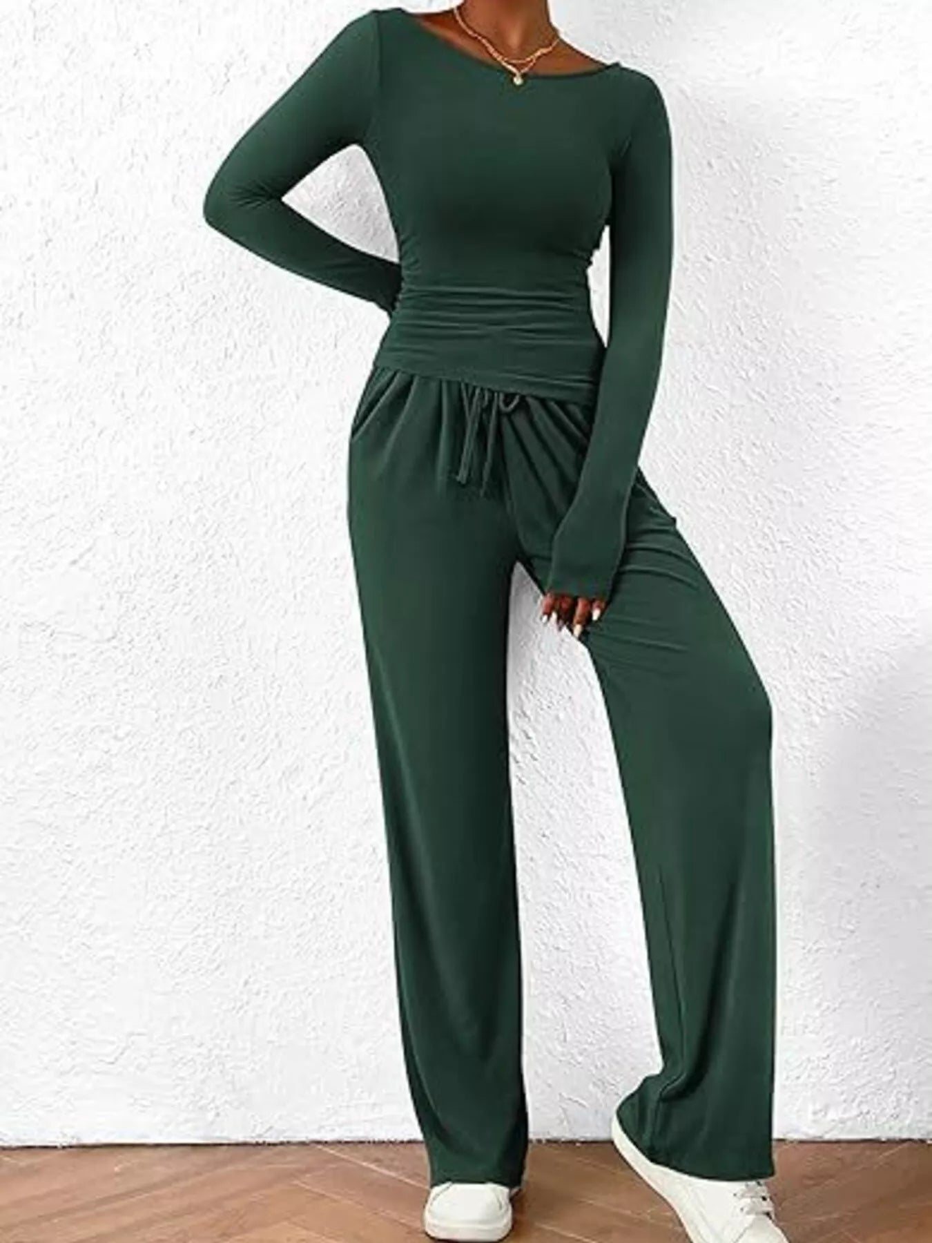Long Sleeve Top and Wide Leg Pants Set - Bratty Luxe