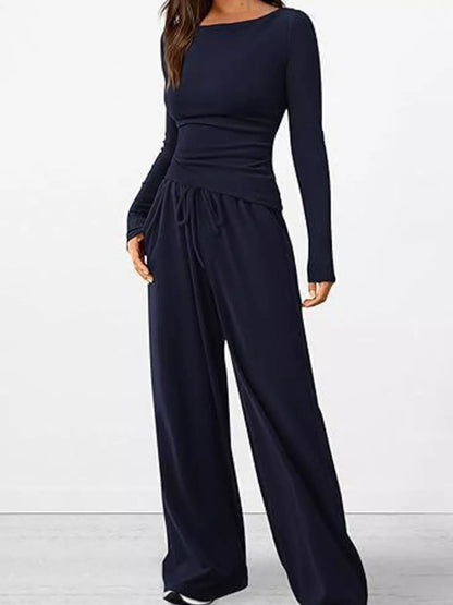 Long Sleeve Top and Wide Leg Pants Set - Bratty Luxe