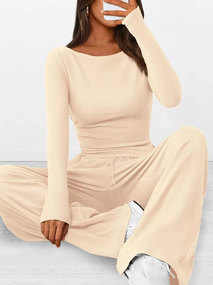 Long Sleeve Top and Wide Leg Pants Set - Bratty Luxe