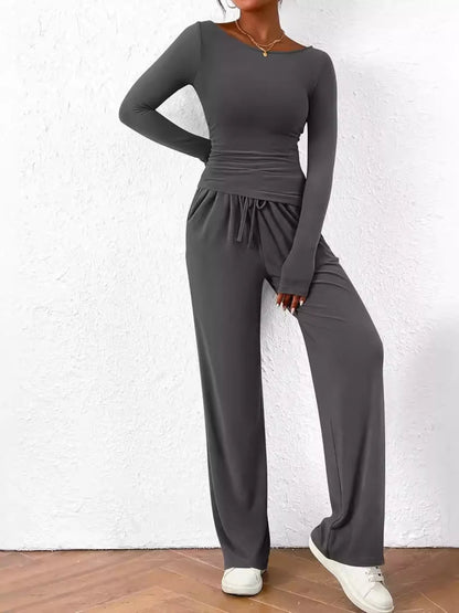Long Sleeve Top and Wide Leg Pants Set - Bratty Luxe