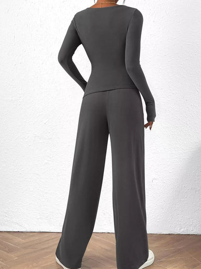 Long Sleeve Top and Wide Leg Pants Set - Bratty Luxe