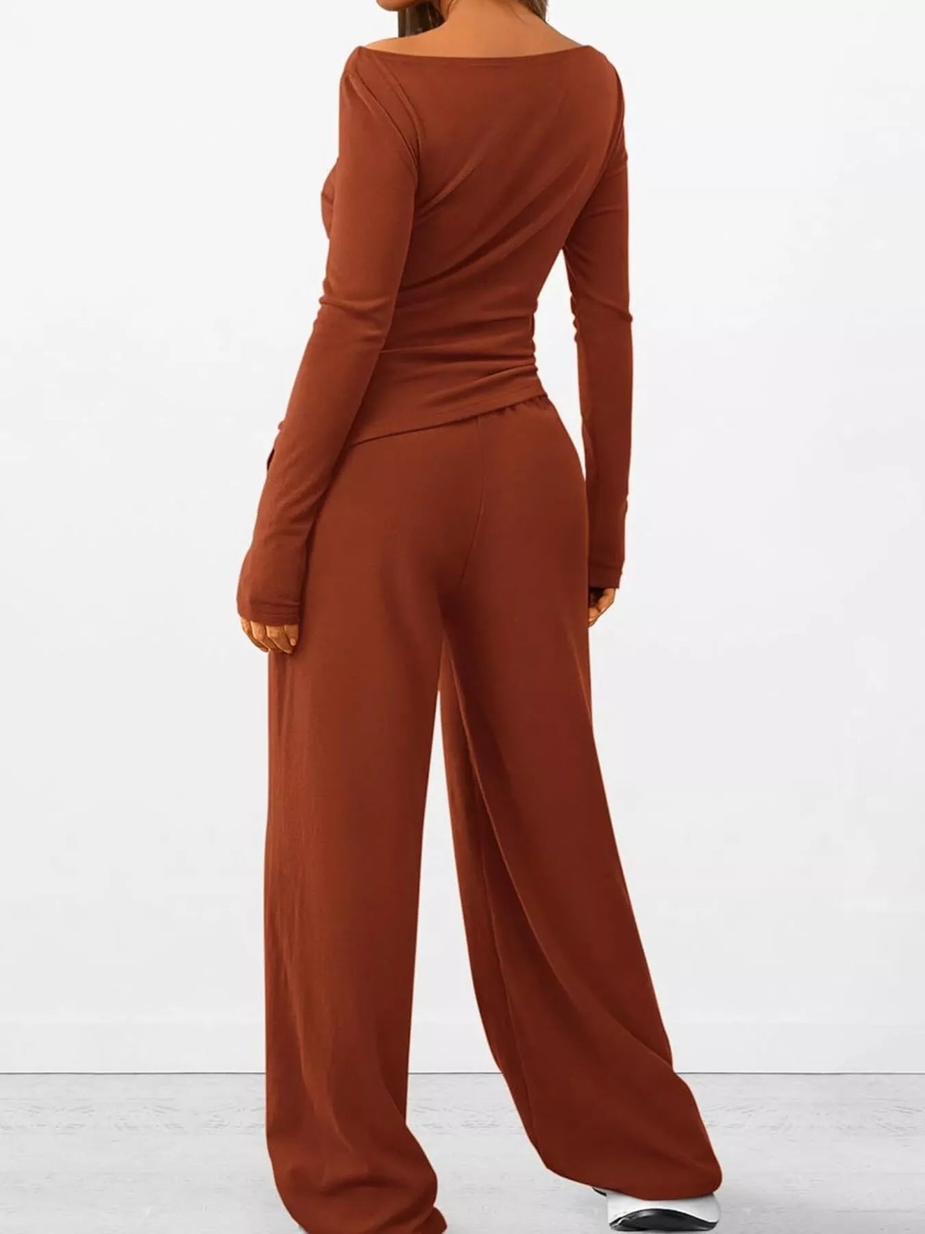 Long Sleeve Top and Wide Leg Pants Set - Bratty Luxe