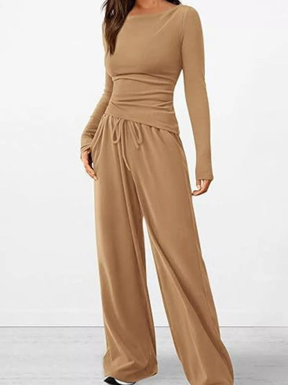 Long Sleeve Top and Wide Leg Pants Set - Bratty Luxe