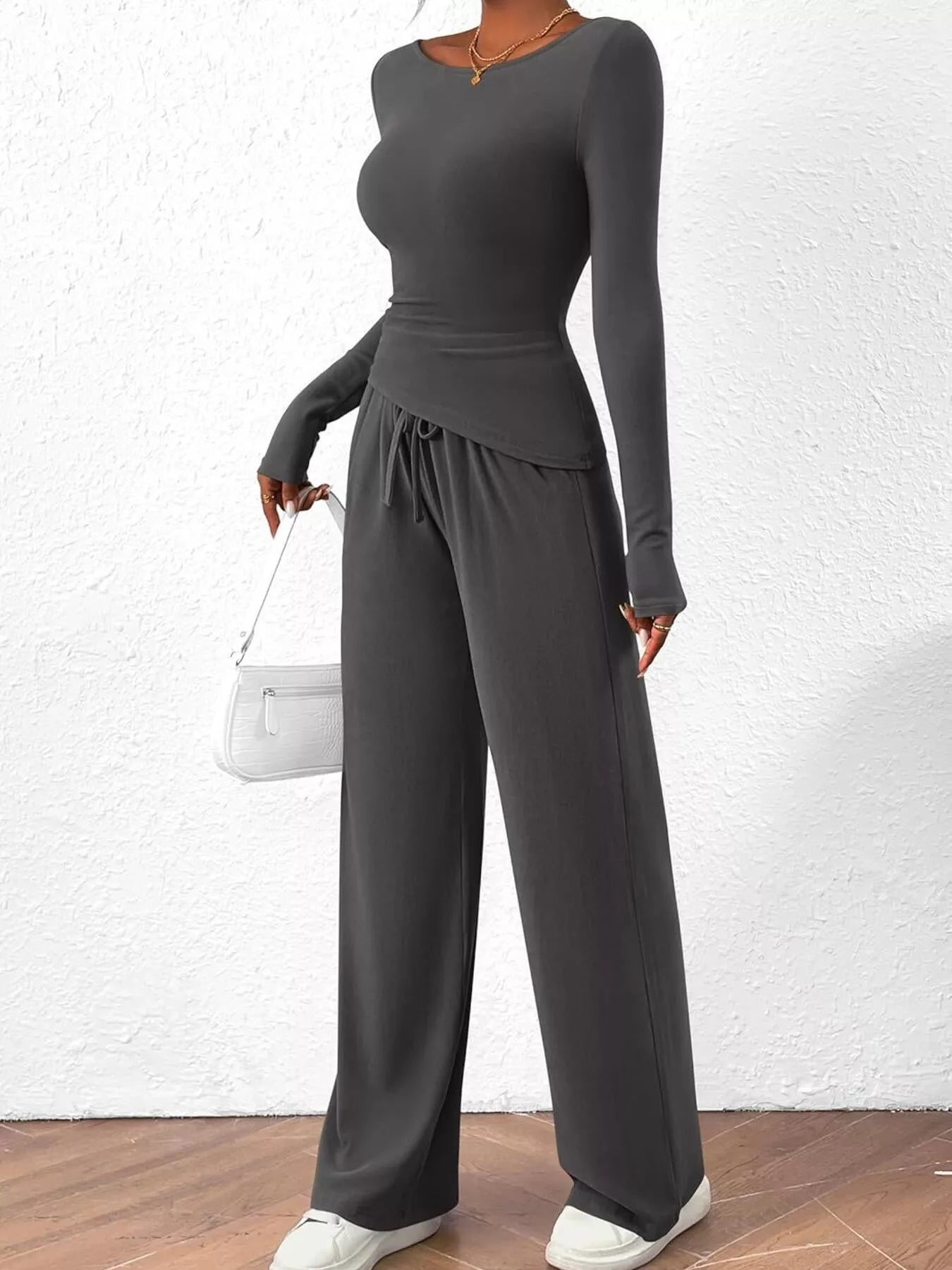 Long Sleeve Top and Wide Leg Pants Set - Bratty Luxe