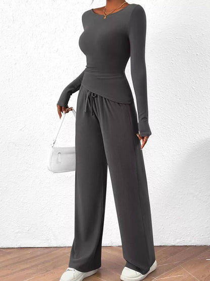Long Sleeve Top and Wide Leg Pants Set - Bratty Luxe