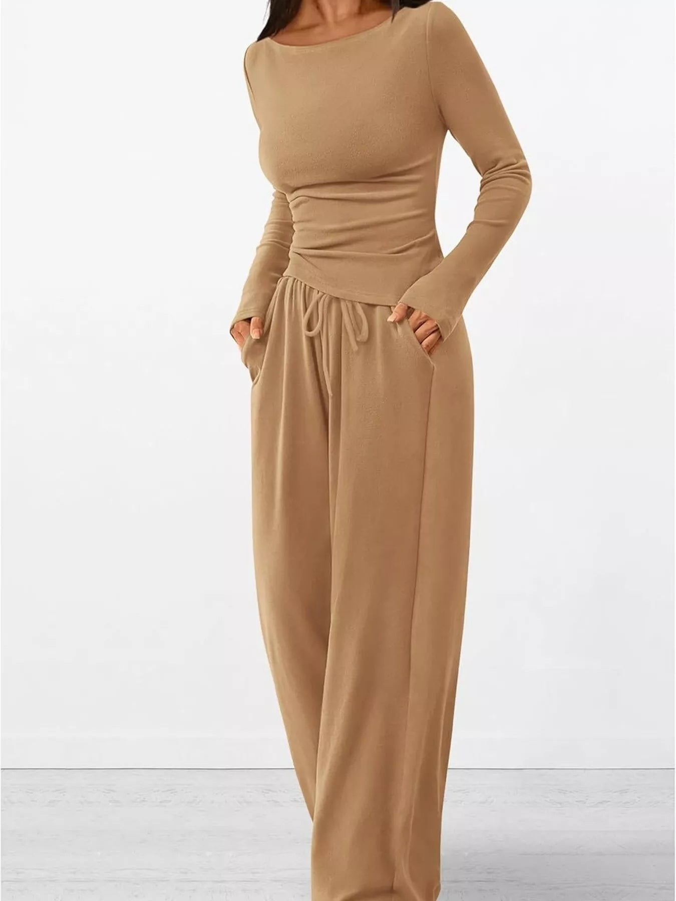 Long Sleeve Top and Wide Leg Pants Set - Bratty Luxe