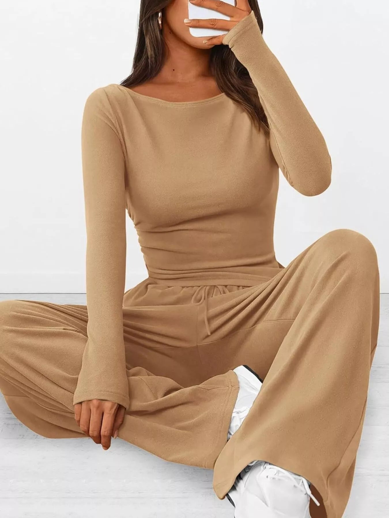 Long Sleeve Top and Wide Leg Pants Set - Bratty Luxe
