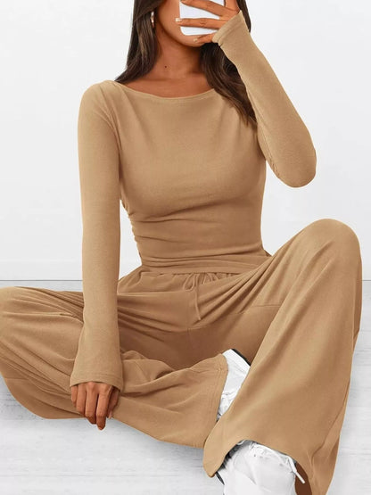 Long Sleeve Top and Wide Leg Pants Set - Bratty Luxe