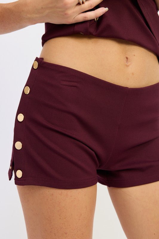 LOW RISE MICRO SHORT WITH SNAP BUTTON DETAIL - Bratty Luxe