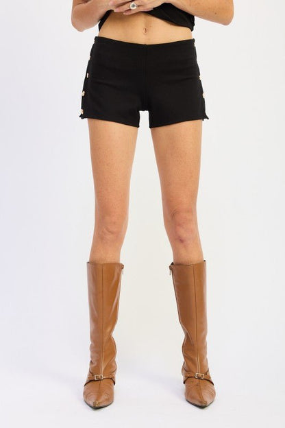 LOW RISE MICRO SHORT WITH SNAP BUTTON DETAIL - Bratty Luxe