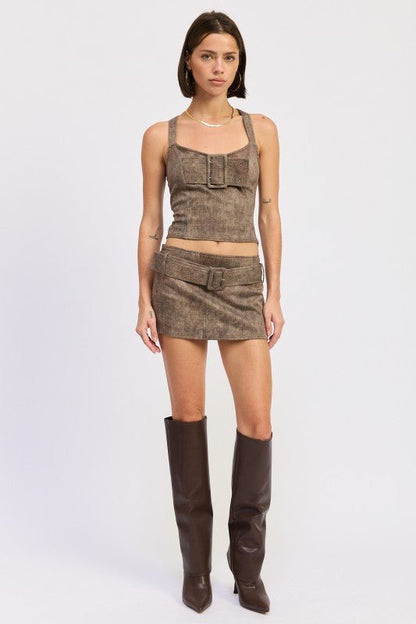 LOW RISE MINI BELTED SKIRT - Bratty Luxe