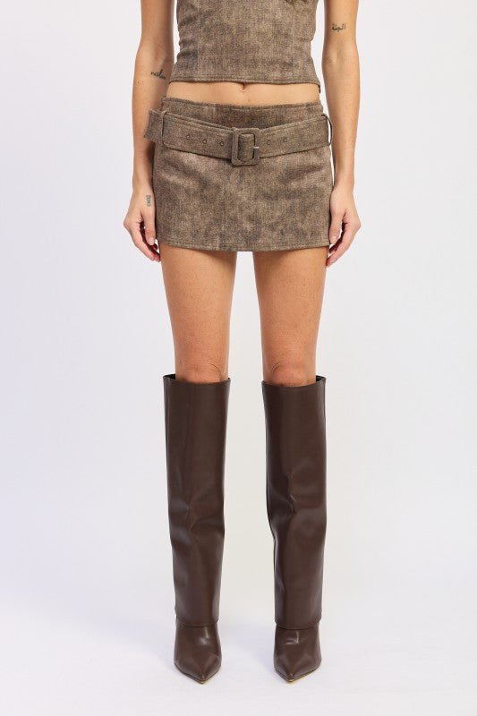 LOW RISE MINI BELTED SKIRT - Bratty Luxe