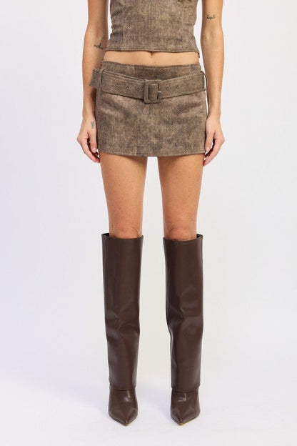 LOW RISE MINI BELTED SKIRT - Bratty Luxe