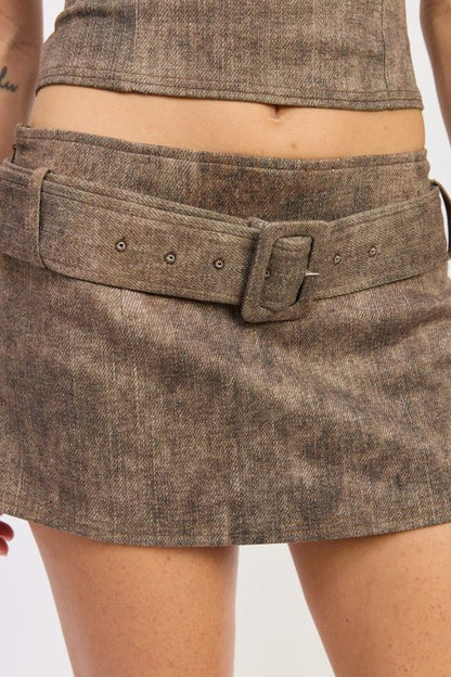 LOW RISE MINI BELTED SKIRT - Bratty Luxe