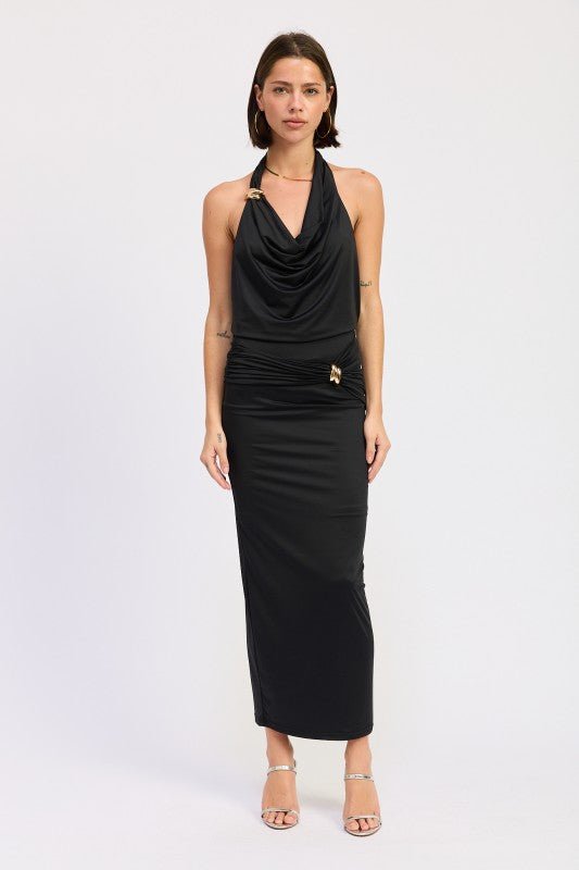 MAXI RUCHED KNITSKIRT WITH GOLD TRIM - Bratty Luxe