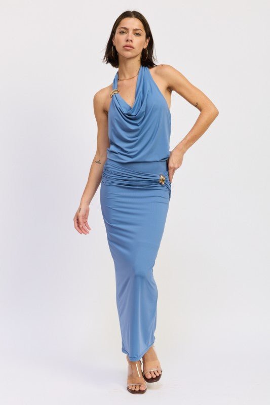 MAXI RUCHED KNITSKIRT WITH GOLD TRIM - Bratty Luxe