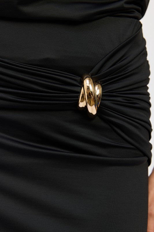 MAXI RUCHED KNITSKIRT WITH GOLD TRIM - Bratty Luxe