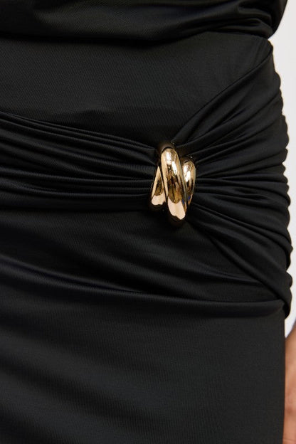 MAXI RUCHED KNITSKIRT WITH GOLD TRIM - Bratty Luxe