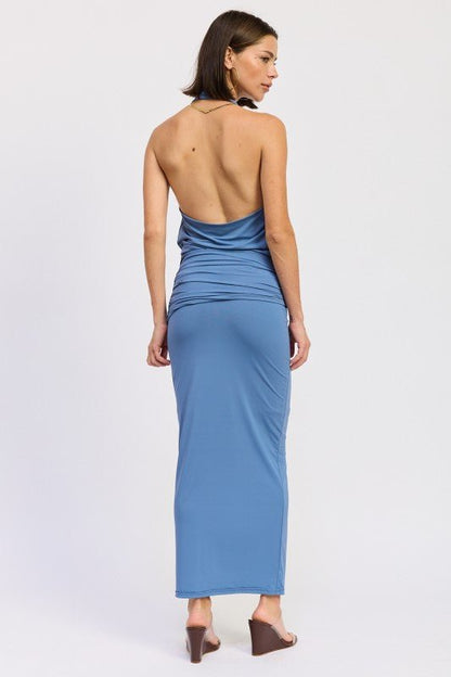 MAXI RUCHED KNITSKIRT WITH GOLD TRIM - Bratty Luxe