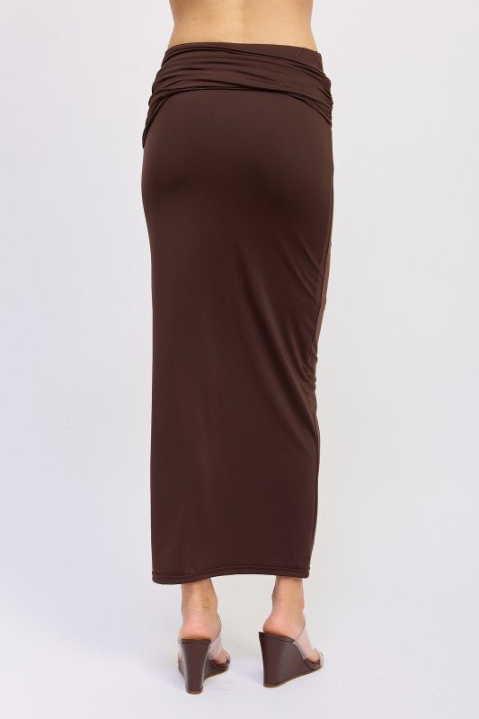 MAXI RUCHED KNITSKIRT WITH GOLD TRIM - Bratty Luxe