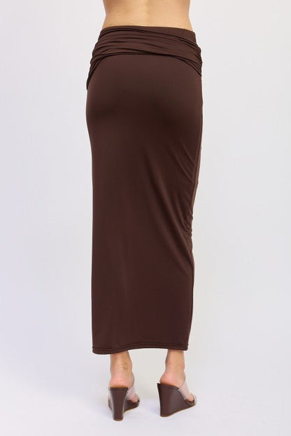 MAXI RUCHED KNITSKIRT WITH GOLD TRIM - Bratty Luxe