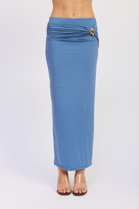 MAXI RUCHED KNITSKIRT WITH GOLD TRIM - Bratty Luxe