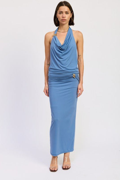 MAXI RUCHED KNITSKIRT WITH GOLD TRIM - Bratty Luxe