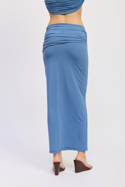 MAXI RUCHED KNITSKIRT WITH GOLD TRIM - Bratty Luxe