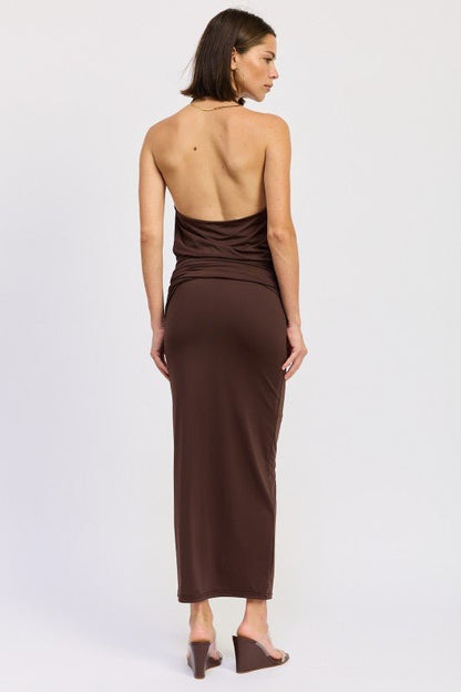 MAXI RUCHED KNITSKIRT WITH GOLD TRIM - Bratty Luxe
