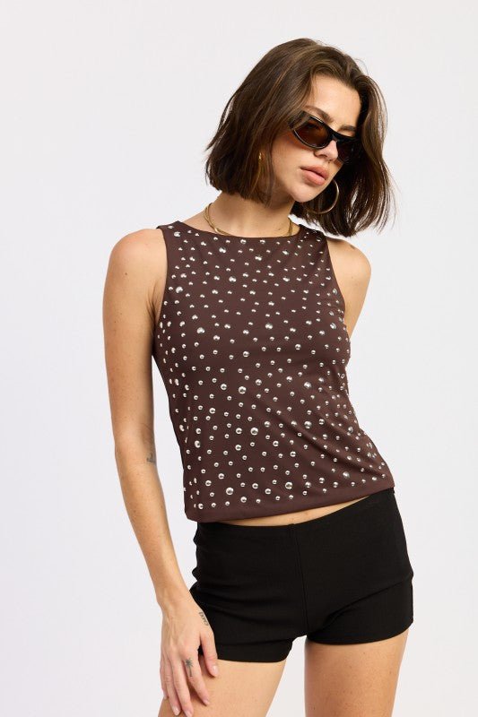 METAL HOTFIX KNIT TANK TOP - Bratty Luxe