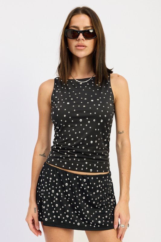 METAL HOTFIX KNIT TANK TOP - Bratty Luxe