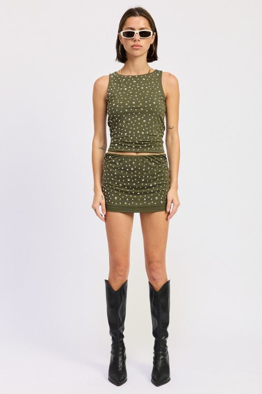 METALLIC HOTFIX KNIT LOW RISE SKORT - Bratty Luxe