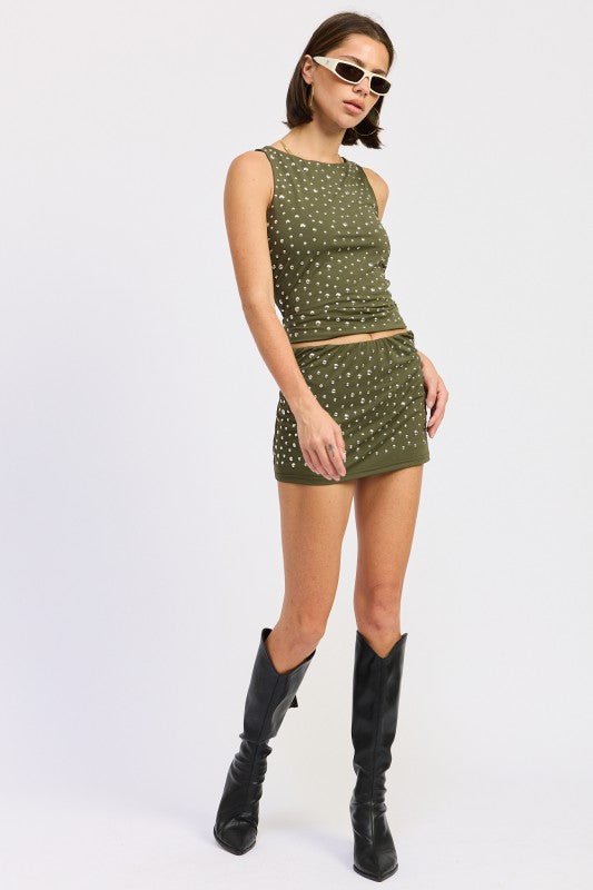 METALLIC HOTFIX KNIT LOW RISE SKORT - Bratty Luxe