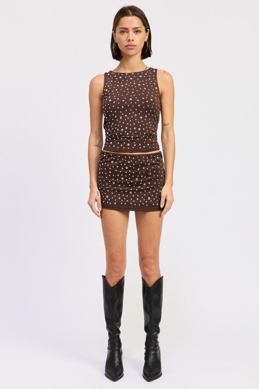 METALLIC HOTFIX KNIT LOW RISE SKORT - Bratty Luxe