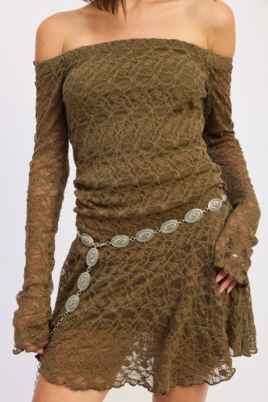 OFF SHOULDER LACE MINI DRESS - Bratty Luxe