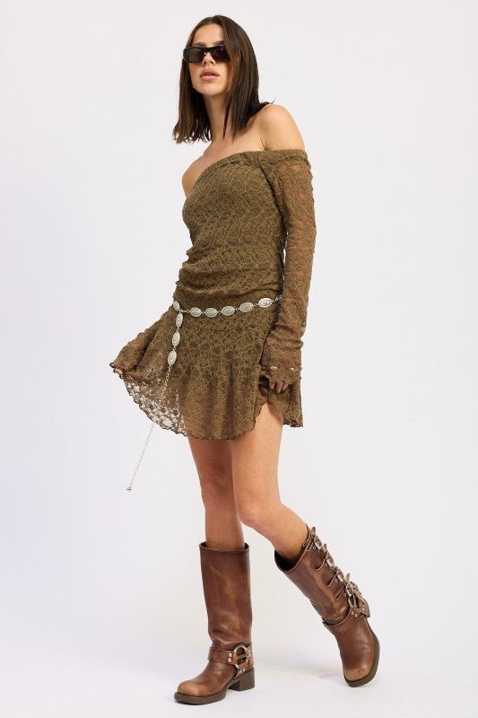 OFF SHOULDER LACE MINI DRESS - Bratty Luxe