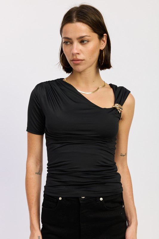 ONE SHOULDER ASYMMETICAL KNIT TOP - Bratty Luxe
