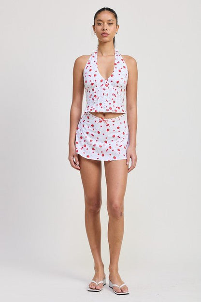 POPLIN PRINT MINI SKIRT WITH RIBBON TRIM - Bratty Luxe