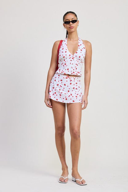 POPLIN PRINT MINI SKIRT WITH RIBBON TRIM - Bratty Luxe