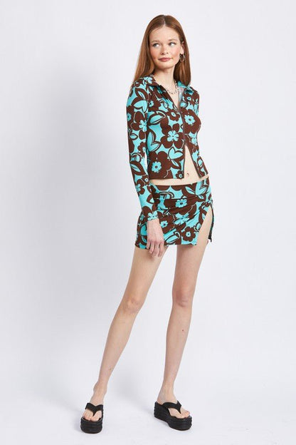 PRINTED LONG SLEEVE DUAL ZIP TOP - Bratty Luxe