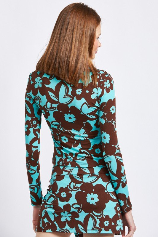PRINTED LONG SLEEVE DUAL ZIP TOP - Bratty Luxe