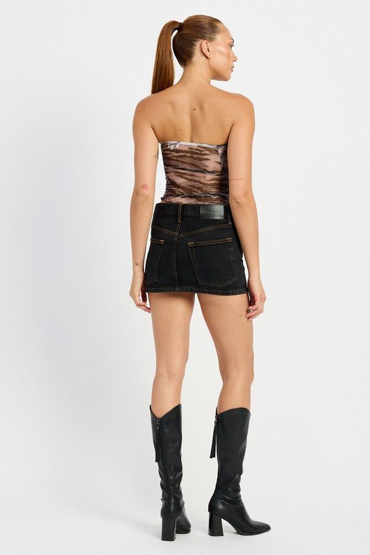 PRINTED RUCHED STRAPLESS TOP - Bratty Luxe