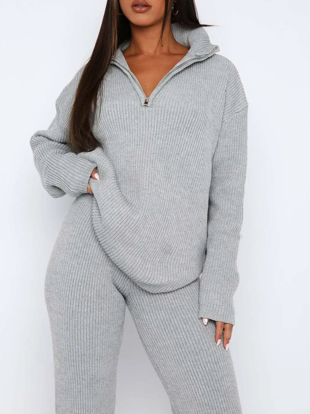 Quarter Zip Long Sleeve Top and Pants Set - Bratty Luxe