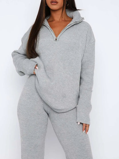 Quarter Zip Long Sleeve Top and Pants Set - Bratty Luxe