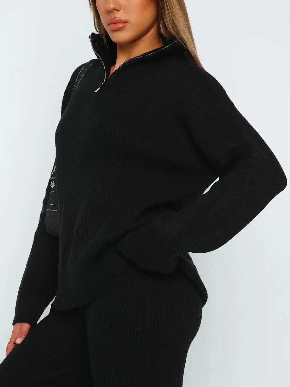 Quarter Zip Long Sleeve Top and Pants Set - Bratty Luxe